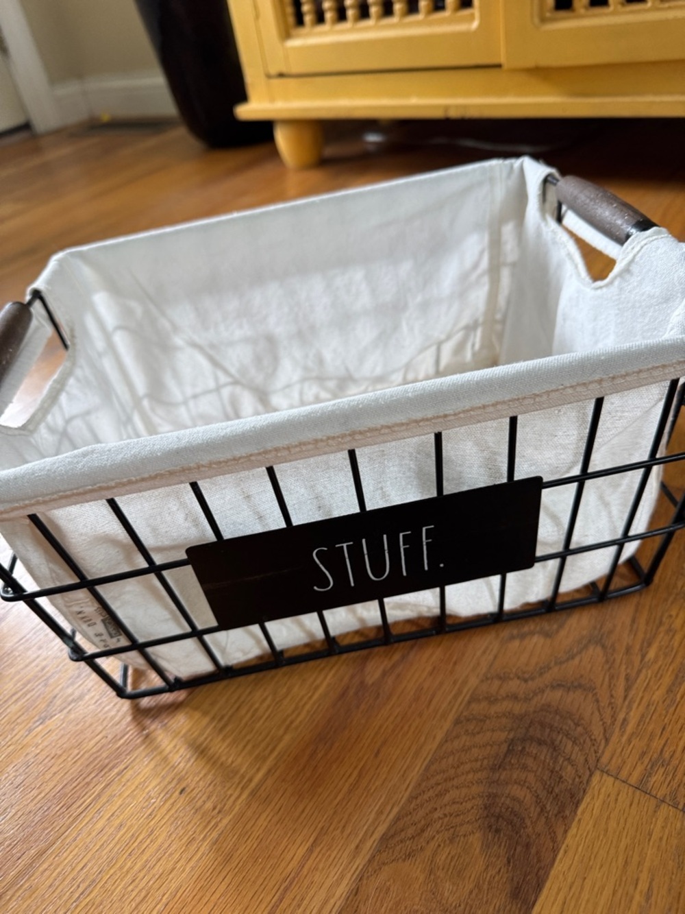 Black Metal Wire Storage Basket with White Fabric Liner